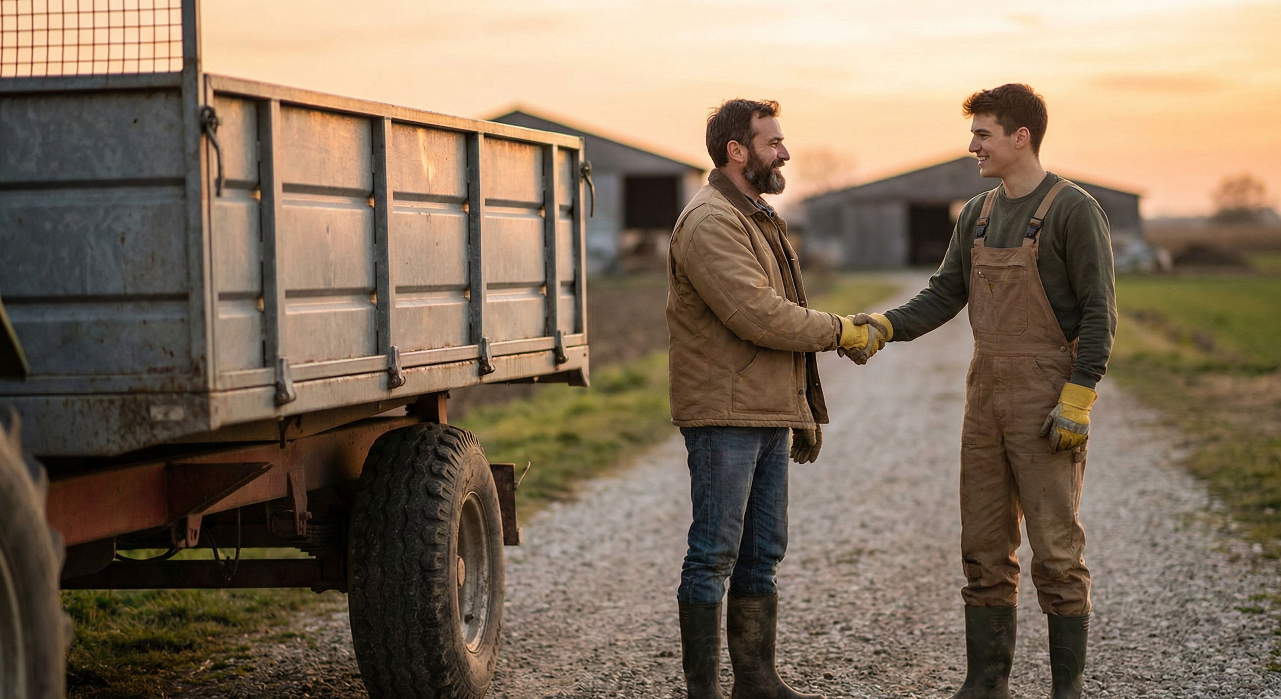 Deux agriculteurs en discussion pour organiser un chantier d'entraide agricole
